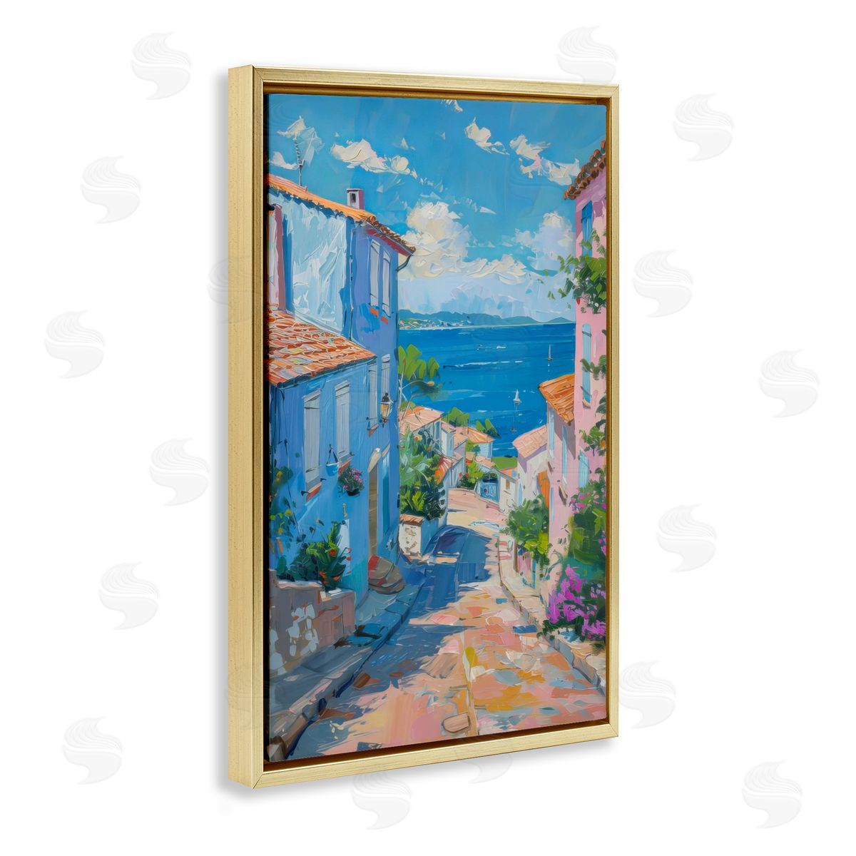 Quiet Seaside Town's Path Gold Floating Frame Canvas Wall Art, Home Decor by LSR Design Studio