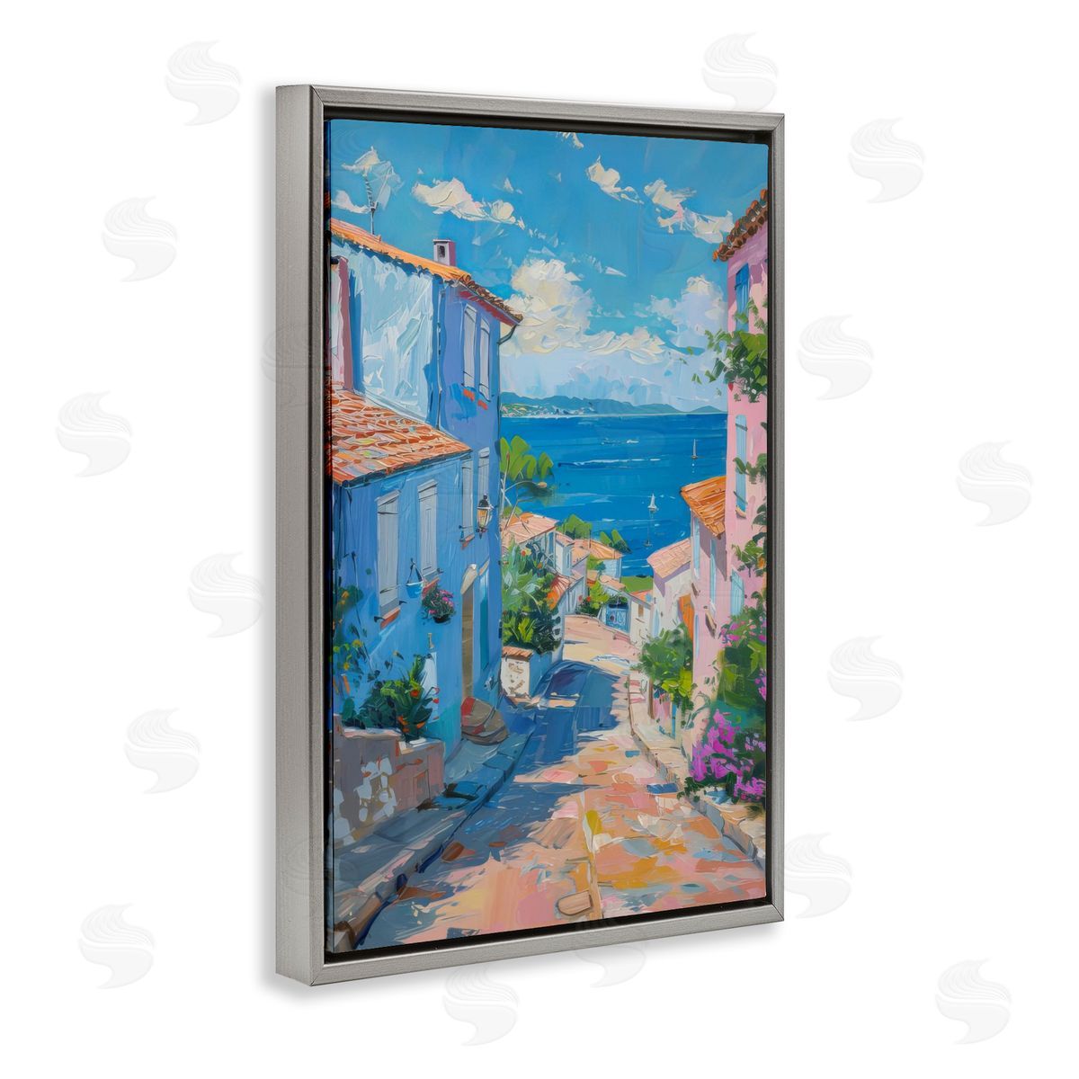 Quiet Seaside Town's Path Grey Floating Frame Canvas Wall Art, Home Decor by LSR Design Studio