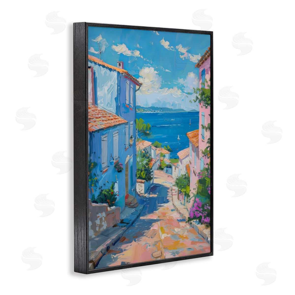 Quiet Seaside Town's Path Black Frame Print Wall Art, Home Decor by LSR Design Studio