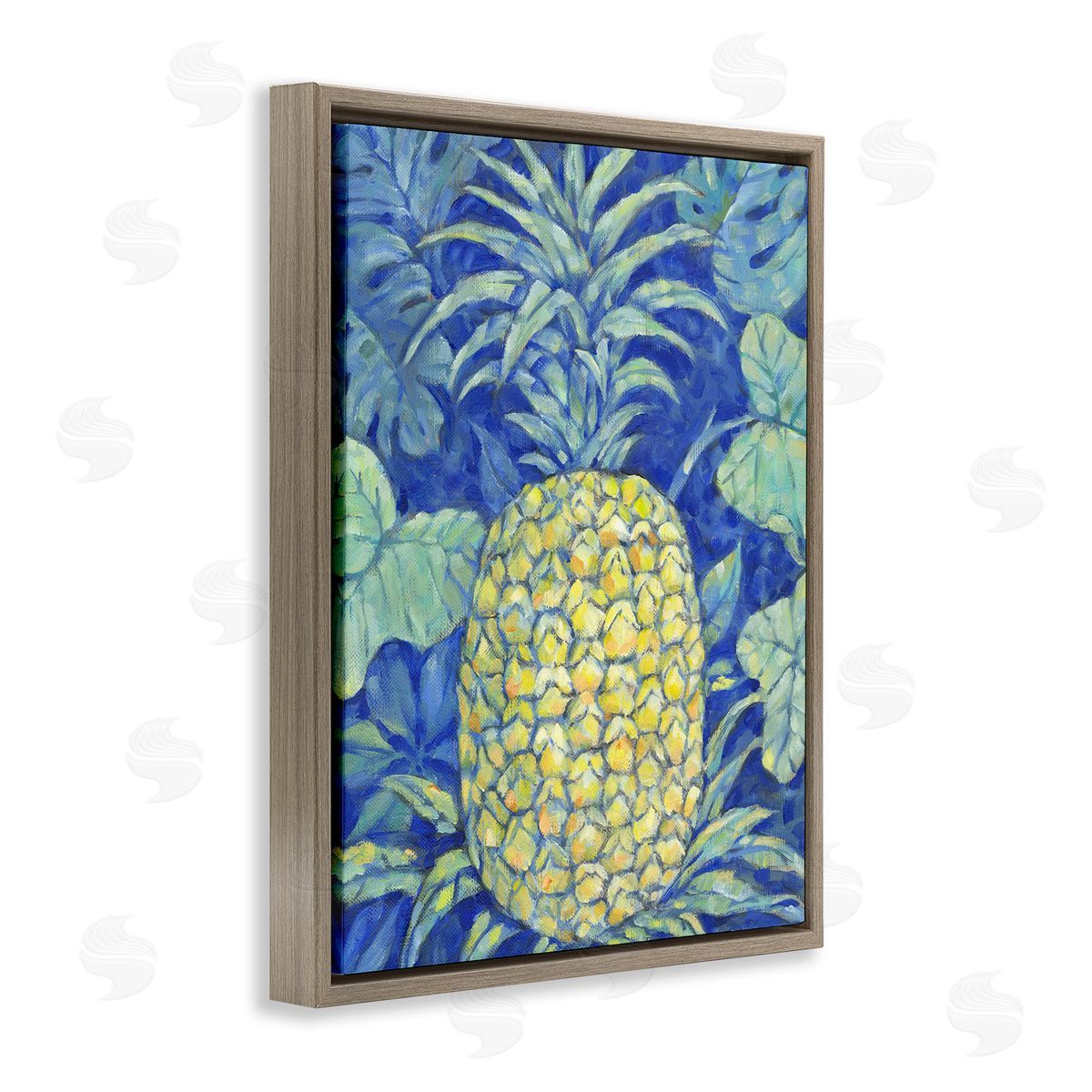 Blue Hawaii Pineapple Brown Floating Frame Canvas Wall Art, Home Decor by Paul Brent