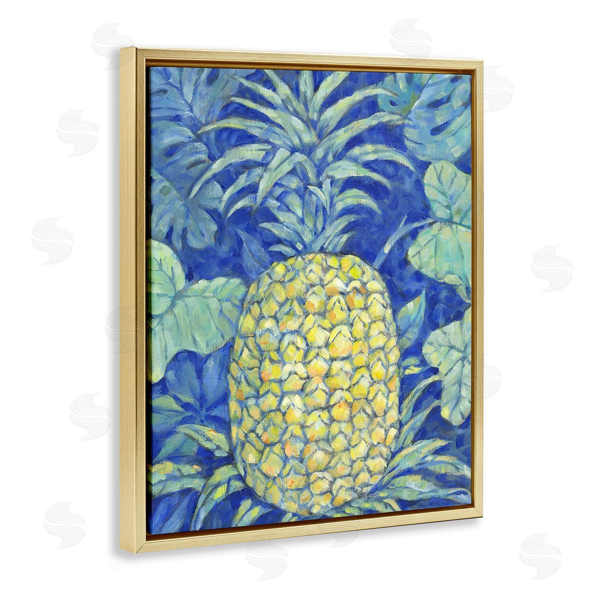 Blue Hawaii Pineapple Gold Floating Frame Canvas Wall Art, Home Decor by Paul Brent