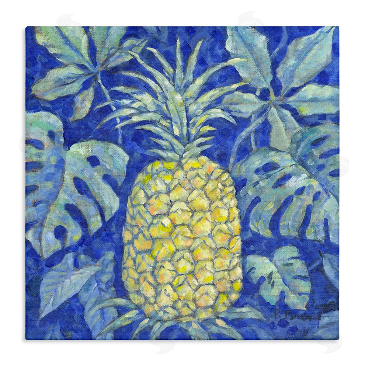 Tropical Pineapple on Blue Canvas Wall Art, Home Decor by Paul Brent