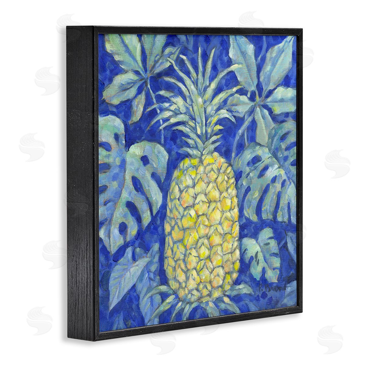 Tropical Pineapple on Blue Black Frame Print Wall Art, Home Decor by Paul Brent