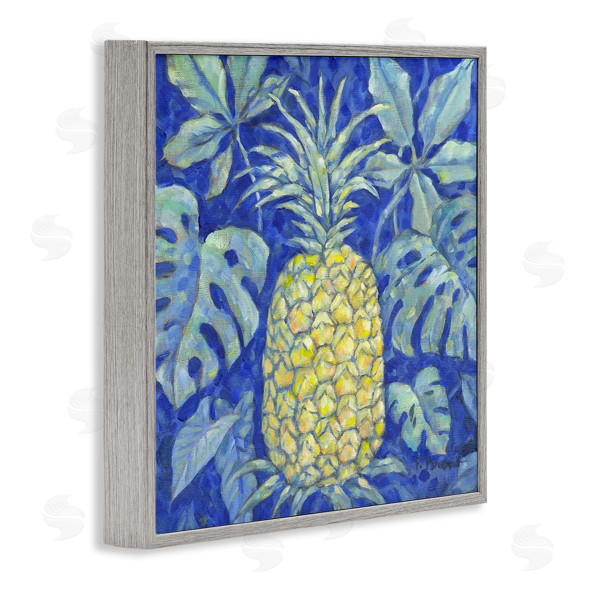Tropical Pineapple on Blue Grey Frame Print Wall Art, Home Decor by Paul Brent