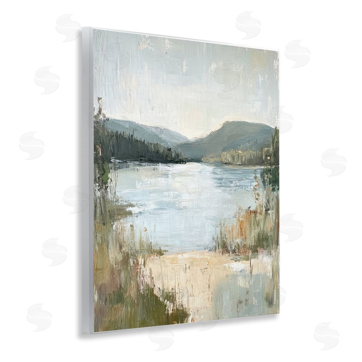 Abstract Lake Shore & Mountains Wood Plaque Wall Art, Home Decor by Petal Prints Design