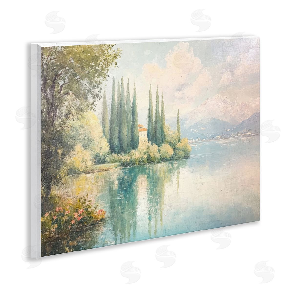 Lakeside Mansion View Wood Plaque Wall Art, Home Decor by Petal Prints Design