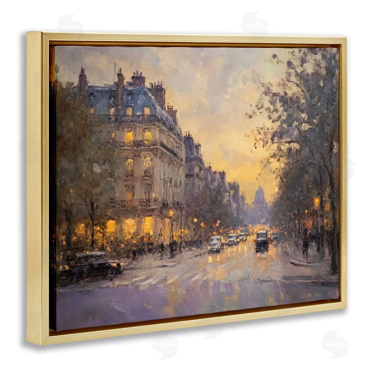 Vintage City Street View Gold Floating Frame Canvas Wall Art, Home Decor by Petal Prints Design
