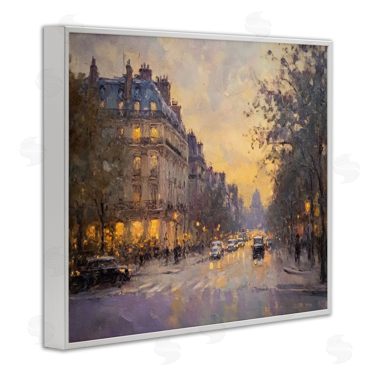 Vintage City Street View White Frame Print Wall Art, Home Decor by Petal Prints Design
