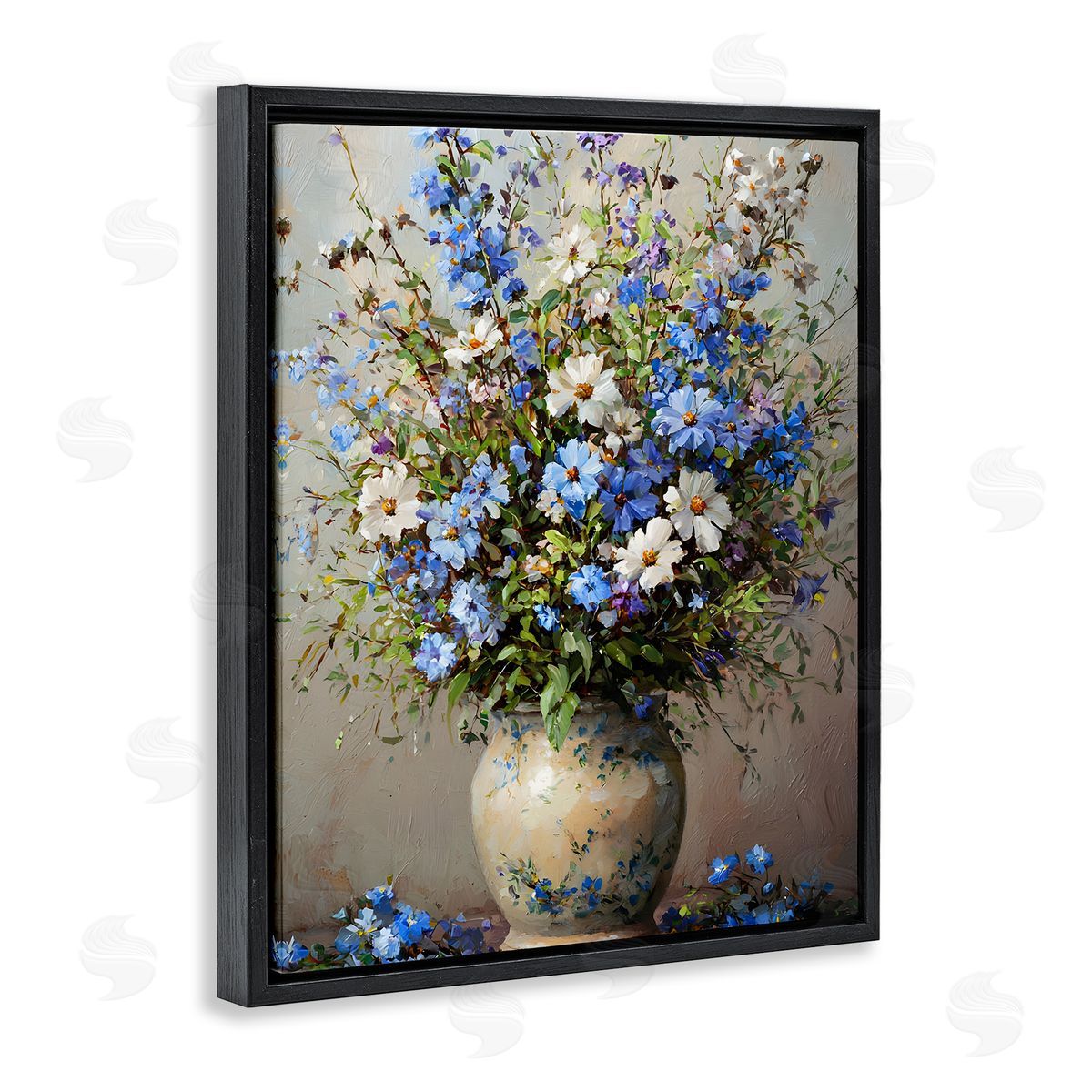 Cerulean Flower Bouquet Black Floating Frame Canvas Wall Art, Home Decor by Franklyn Gregory