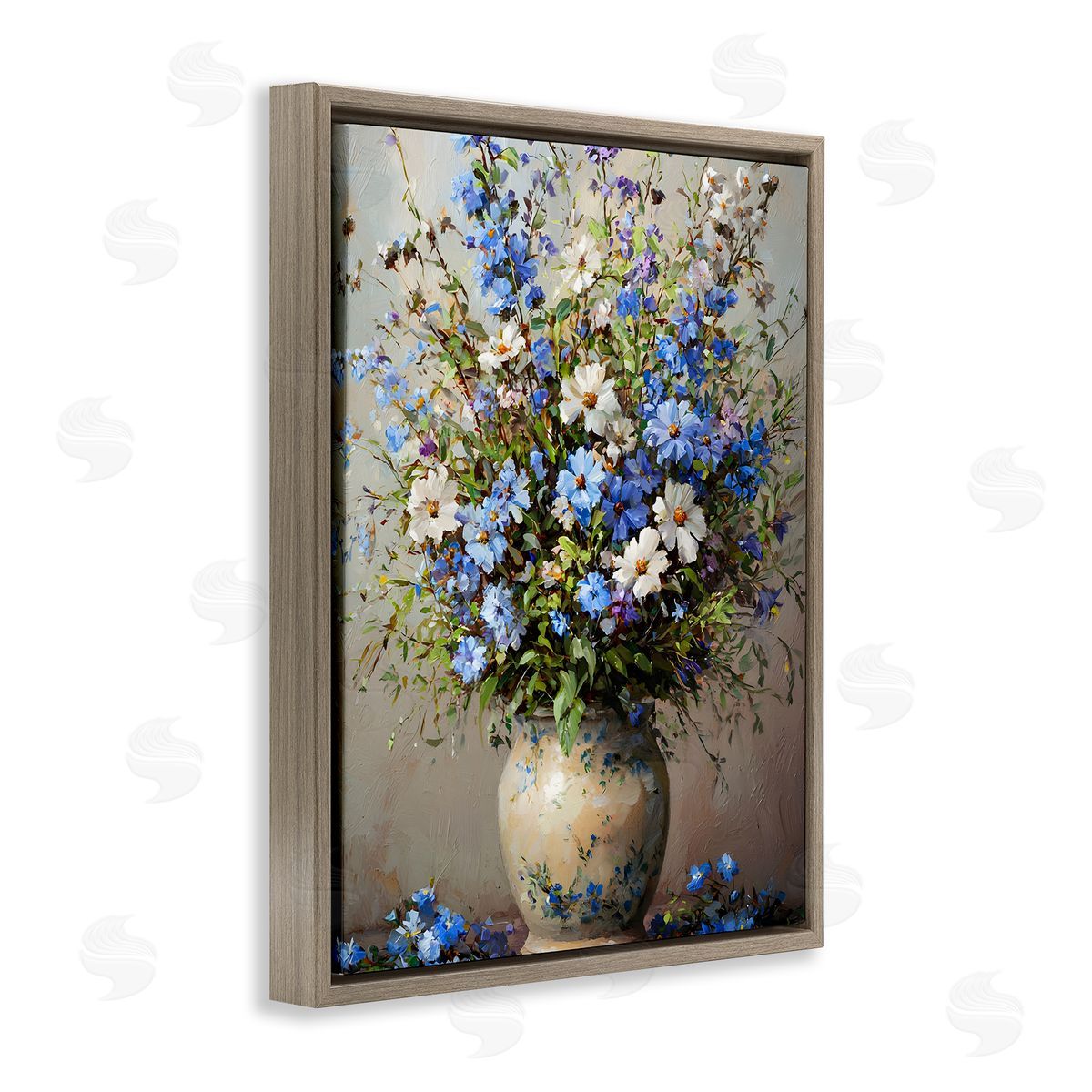 Cerulean Flower Bouquet Brown Floating Frame Canvas Wall Art, Home Decor by Franklyn Gregory