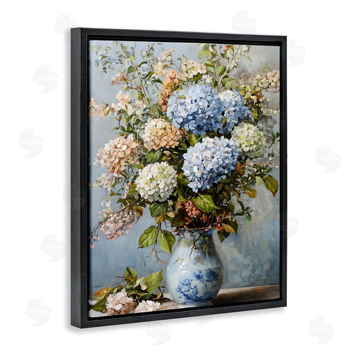 Classic Hydrangeas & Leaves Black Floating Frame Canvas Wall Art, Home Decor by Franklyn Gregory