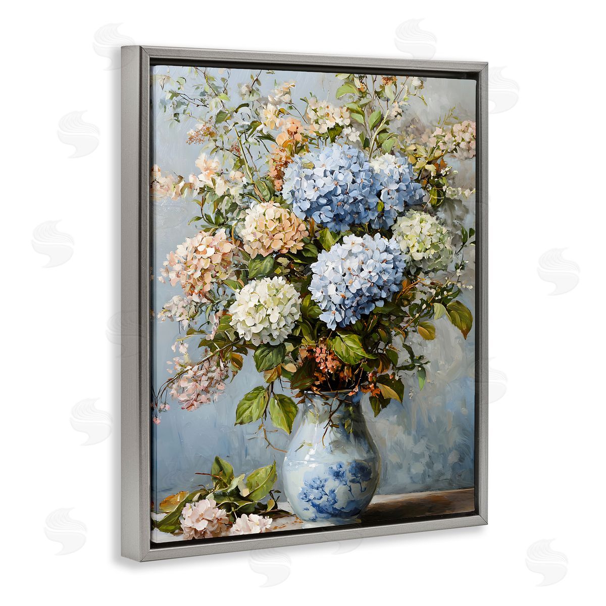 Classic Hydrangeas & Leaves Grey Floating Frame Canvas Wall Art, Home Decor by Franklyn Gregory
