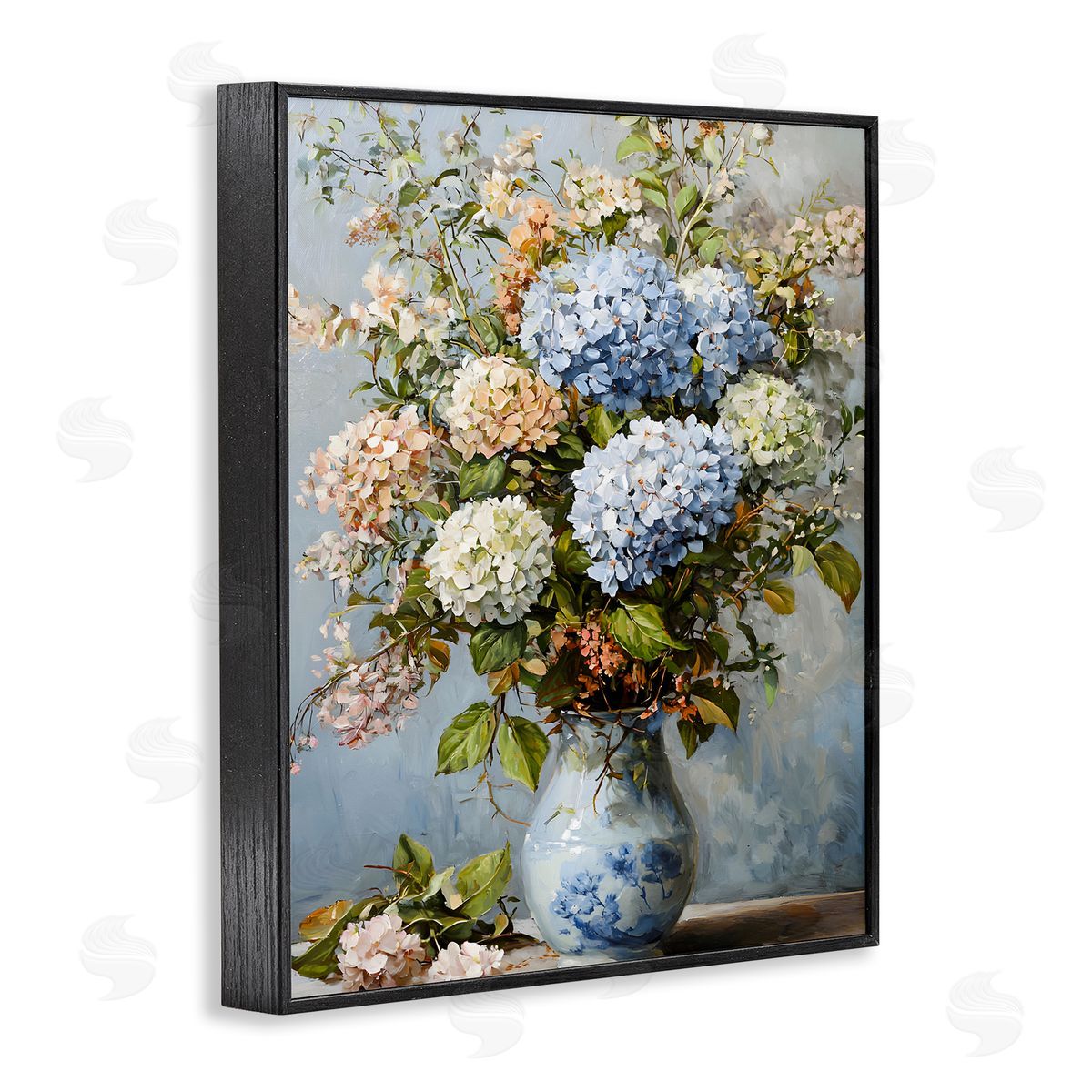 Classic Hydrangeas & Leaves Black Frame Print Wall Art, Home Decor by Franklyn Gregory