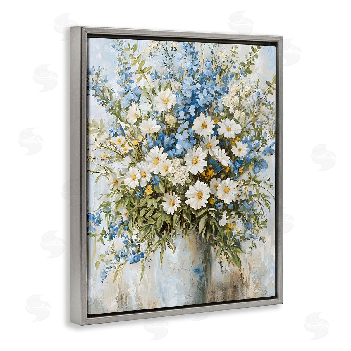 Heritage Style Bouquet Grey Floating Frame Canvas Wall Art, Home Decor by Franklyn Gregory