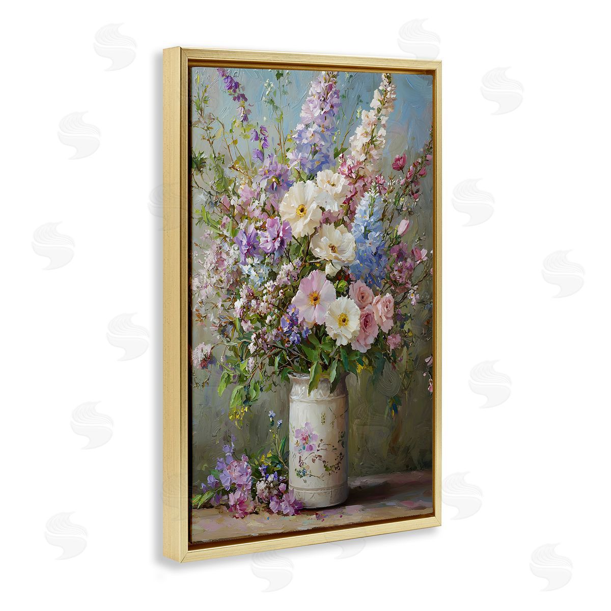 Flowers in Southern Country Vase Gold Floating Frame Canvas Wall Art, Home Decor by Franklyn Gregory