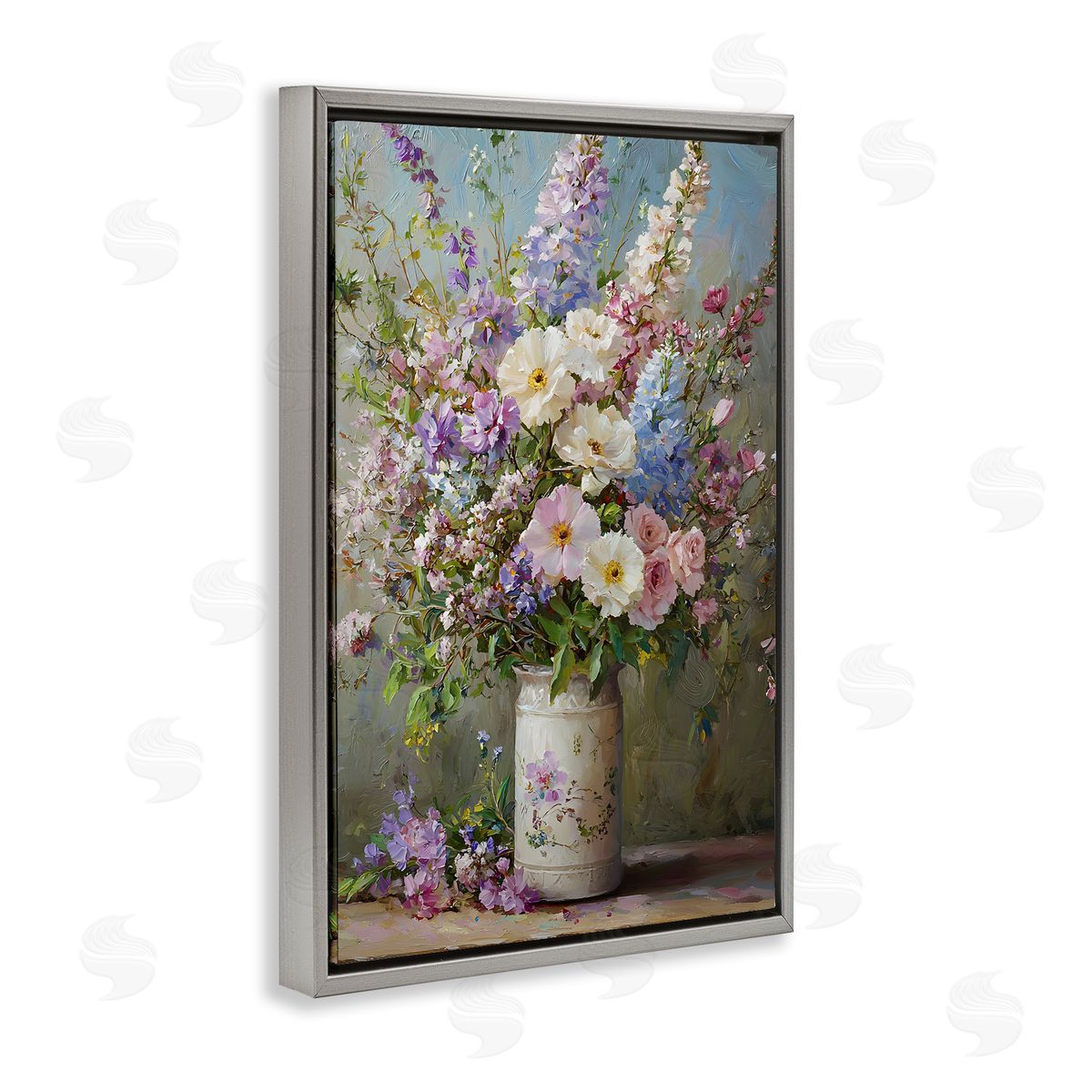 Flowers in Southern Country Vase Grey Floating Frame Canvas Wall Art, Home Decor by Franklyn Gregory