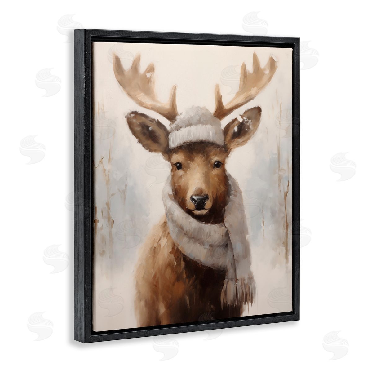 Cozy Winter Deer Fawn Black Floating Frame Canvas Wall Art, Home Decor by Arlington Prints