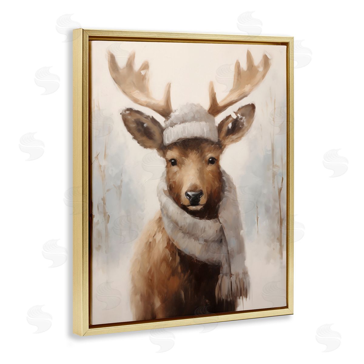 Cozy Winter Deer Fawn Gold Floating Frame Canvas Wall Art, Home Decor by Arlington Prints