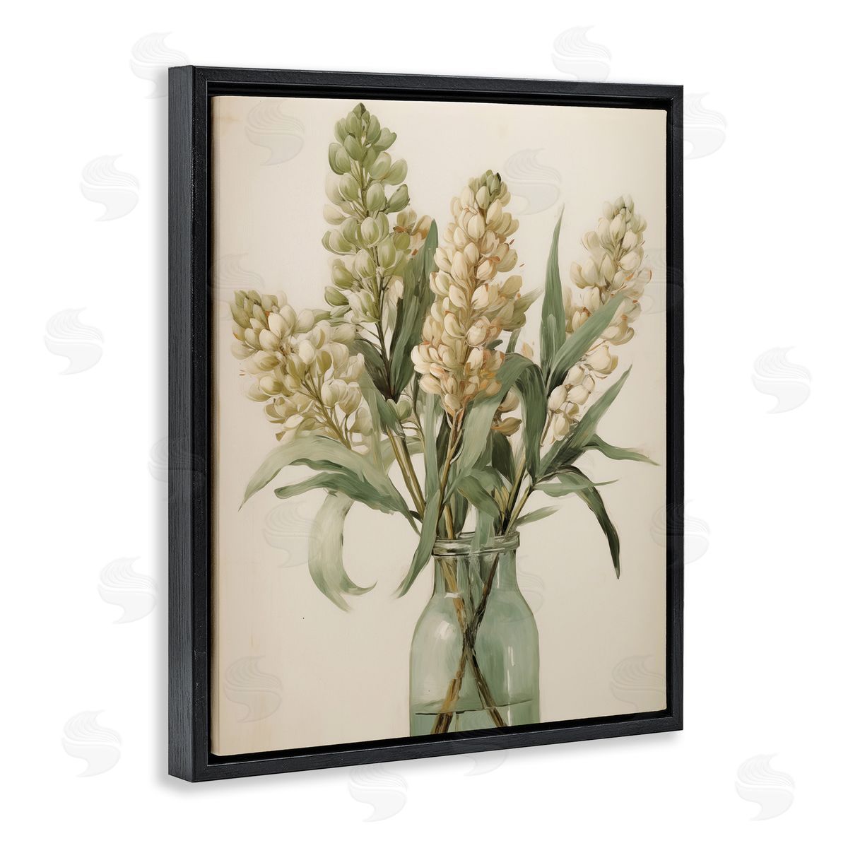 Country Botanicals in Green Jar Black Floating Frame Canvas Wall Art, Home Decor by Arlington Prints