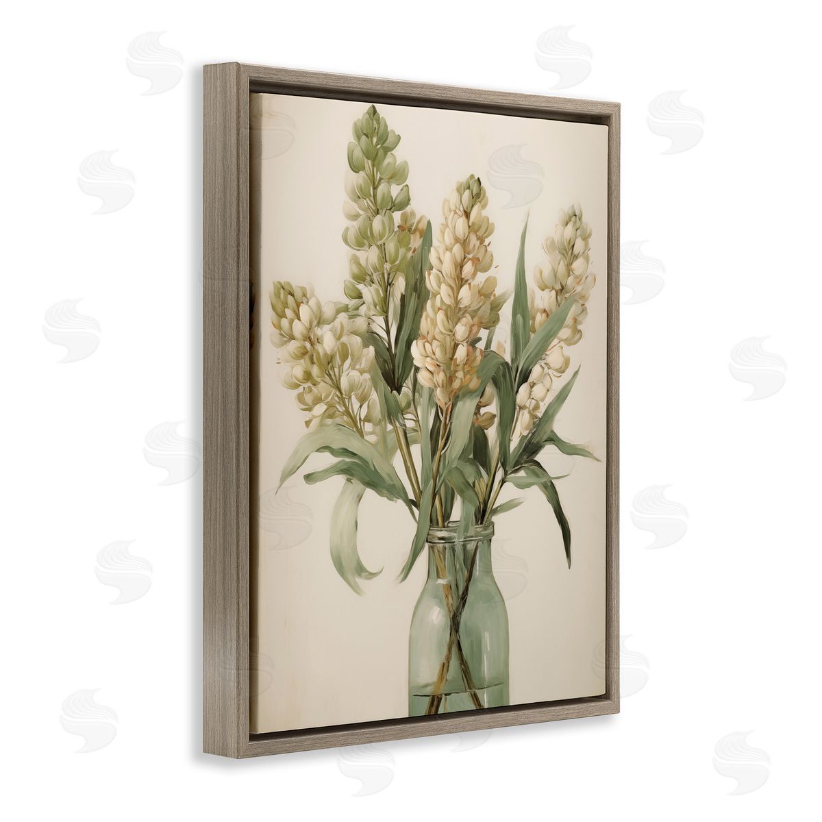 Country Botanicals in Green Jar Brown Floating Frame Canvas Wall Art, Home Decor by Arlington Prints