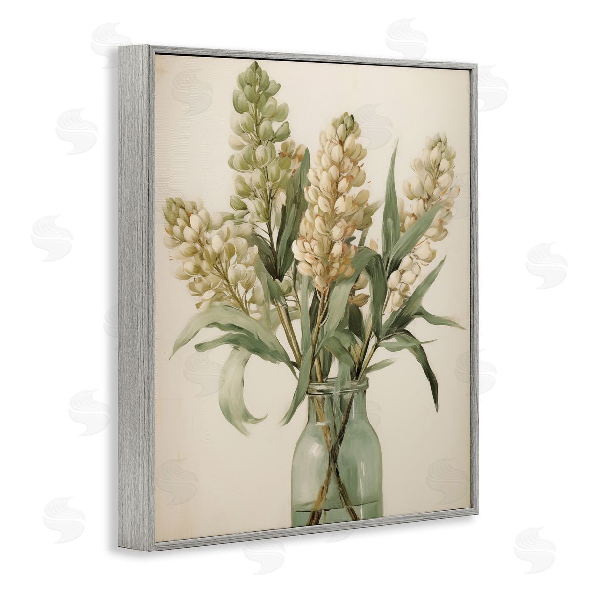 Country Botanicals in Green Jar Grey Frame Print Wall Art, Home Decor by Arlington Prints