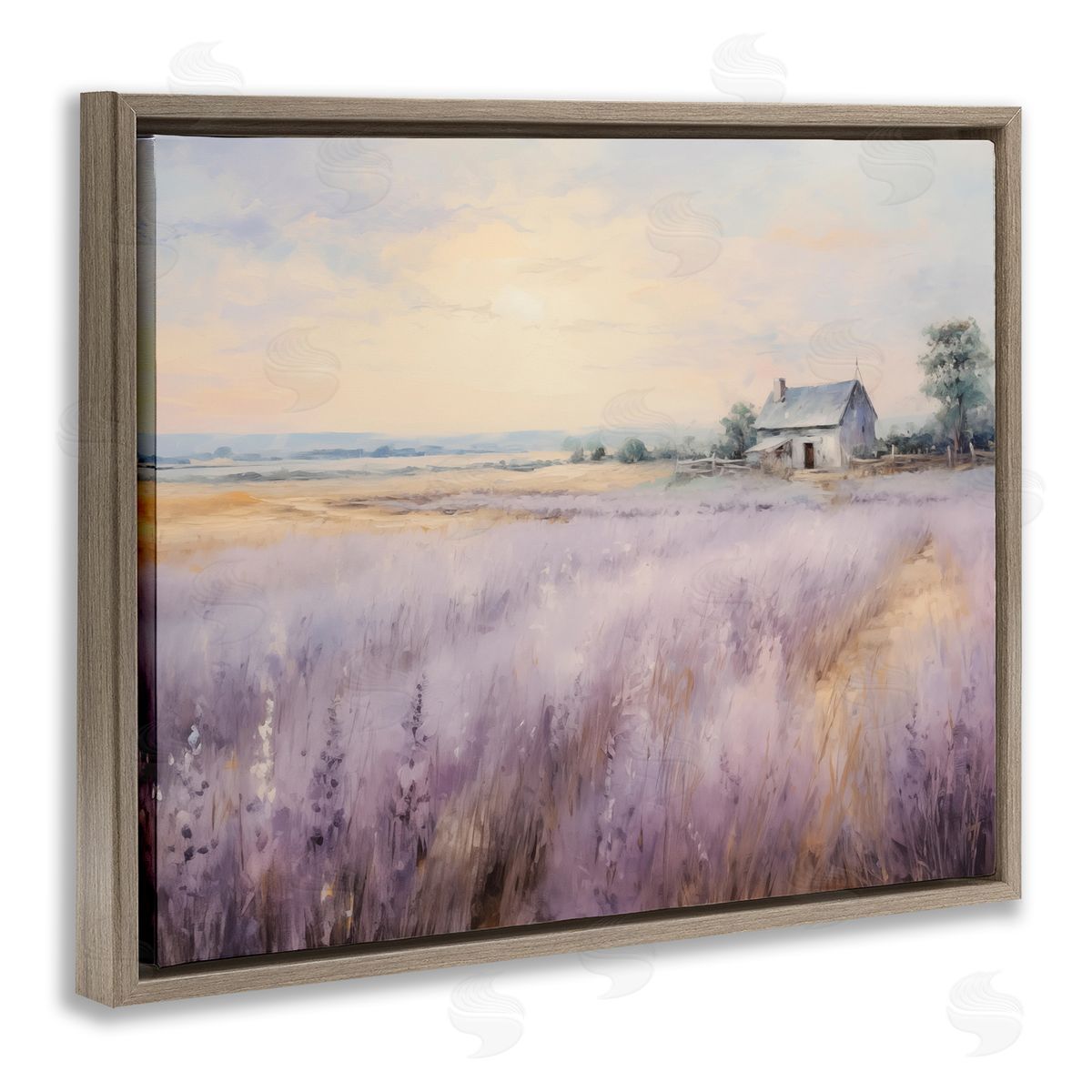 Lavender Farm Fields Brown Floating Frame Canvas Wall Art, Home Decor by Arlington Prints