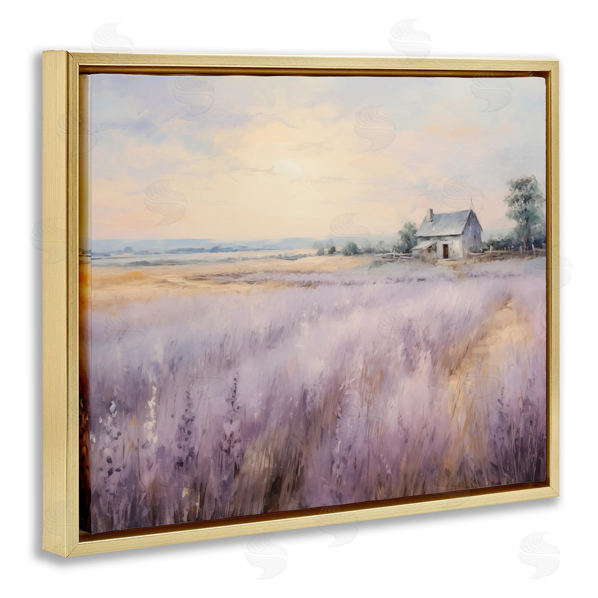 Lavender Farm Fields Gold Floating Frame Canvas Wall Art, Home Decor by Arlington Prints