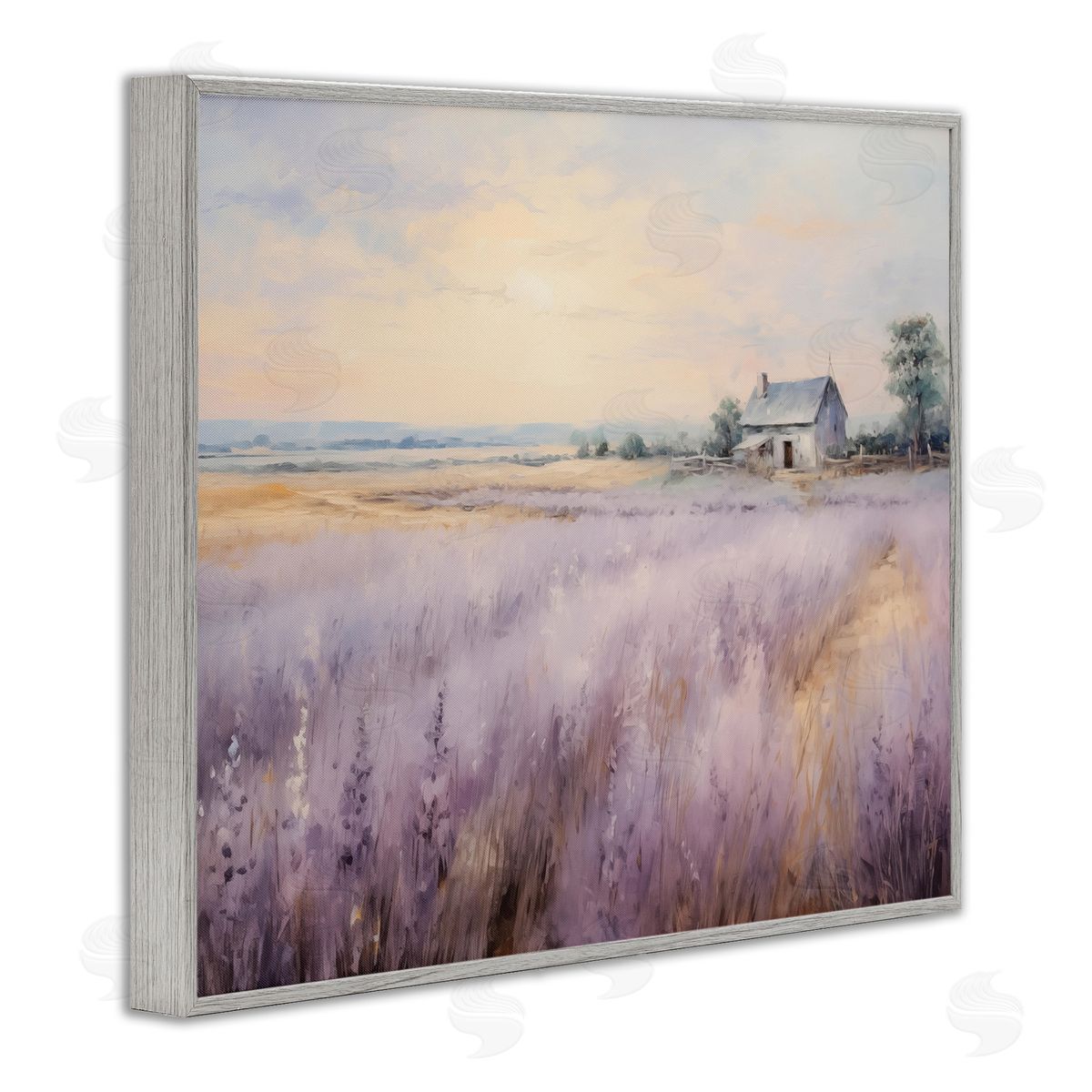 Lavender Farm Fields Grey Frame Print Wall Art, Home Decor by Arlington Prints