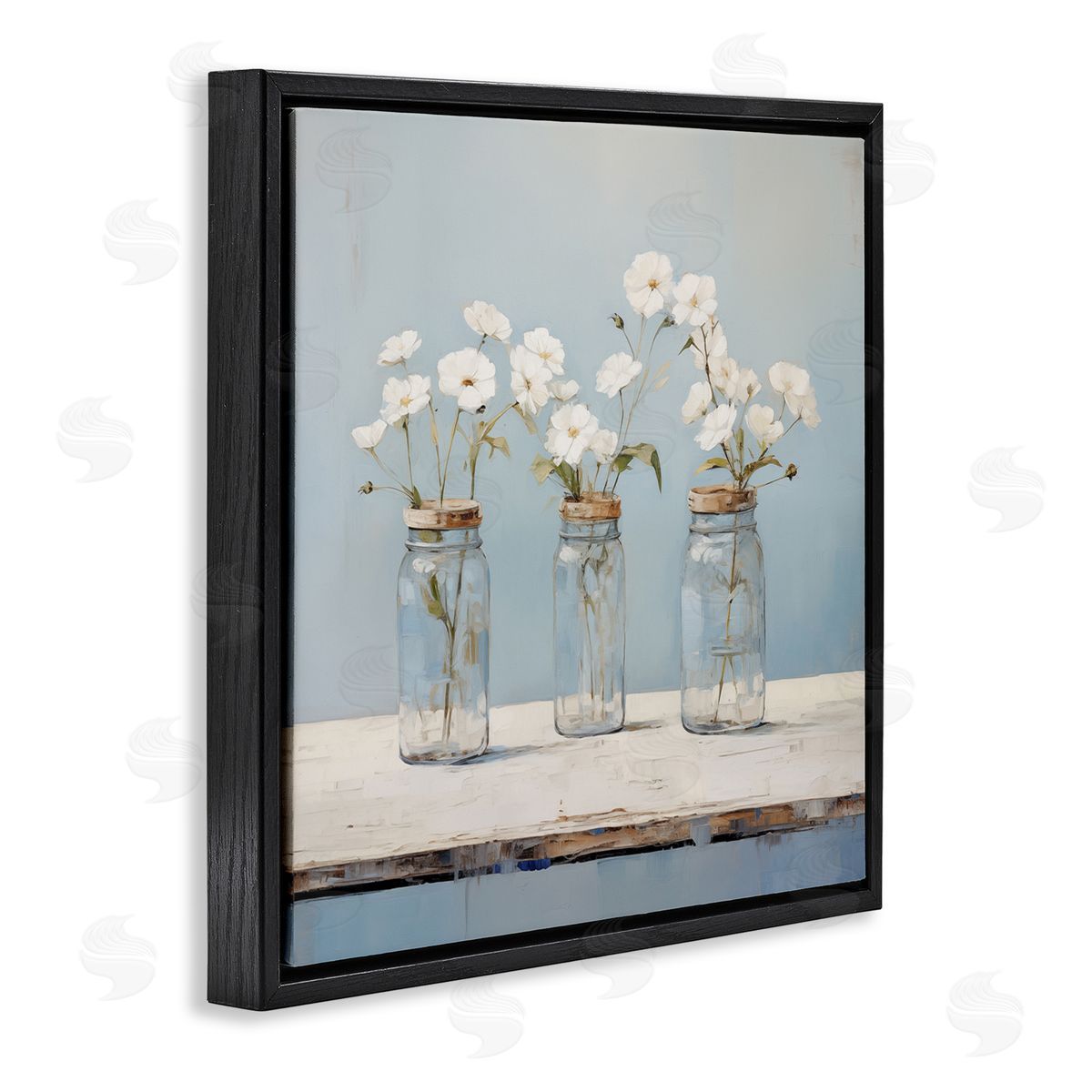 Country Jar Bouquet Trio Black Floating Frame Canvas Wall Art, Home Decor by Arlington Prints
