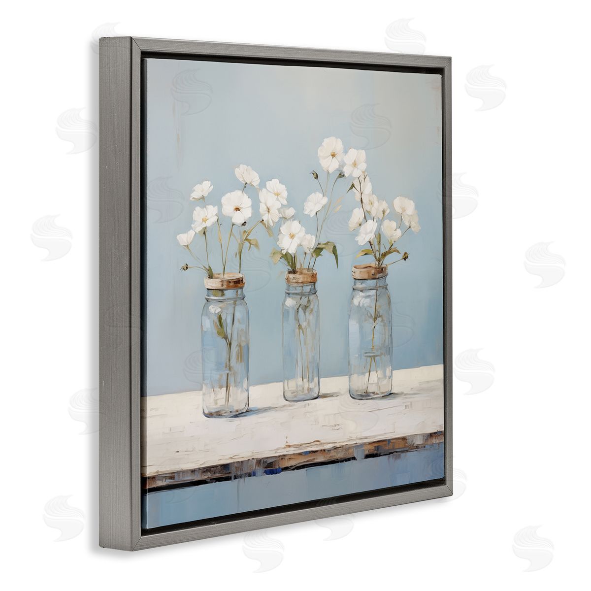Country Jar Bouquet Trio Grey Floating Frame Canvas Wall Art, Home Decor by Arlington Prints