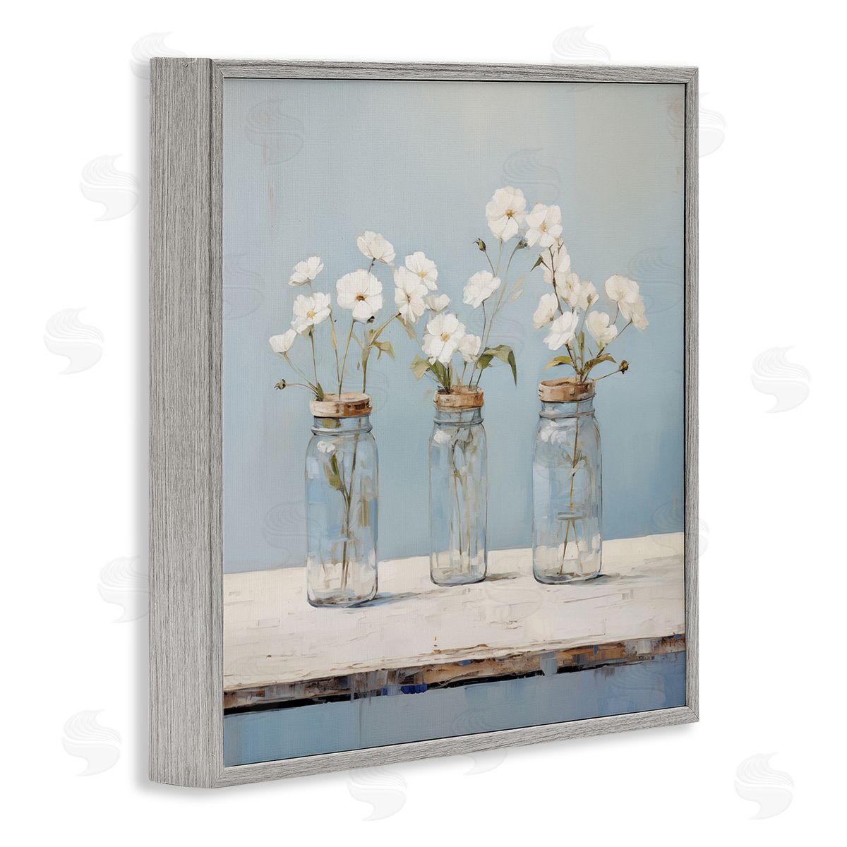 Country Jar Bouquet Trio Grey Frame Print Wall Art, Home Decor by Arlington Prints
