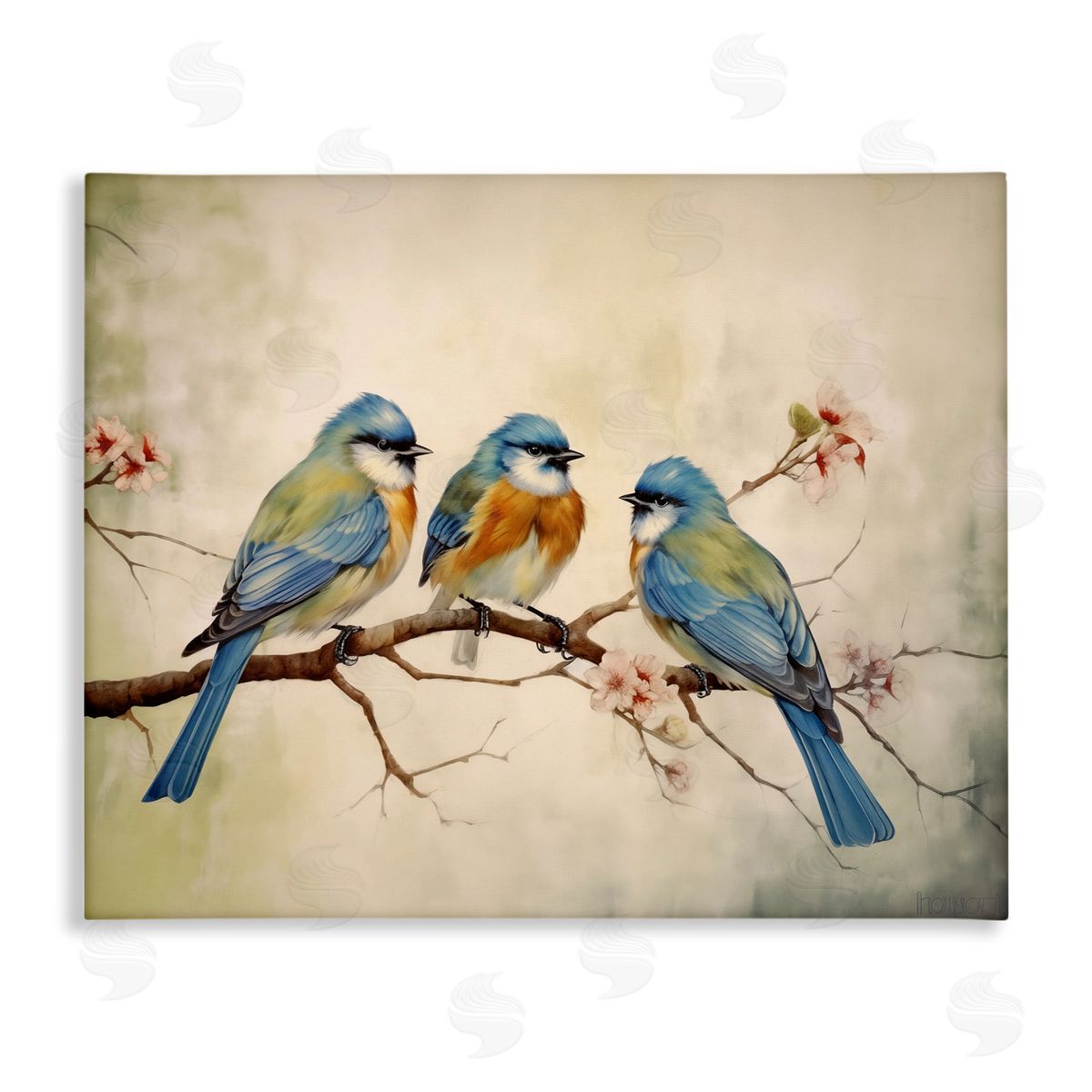 Bird Trio on Branch Canvas Wall Art, Home Decor by Arlington Prints
