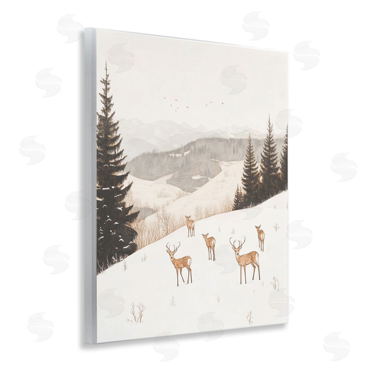 Winter Deer Mountain View Wood Plaque Wall Art, Home Decor by Arlington Prints
