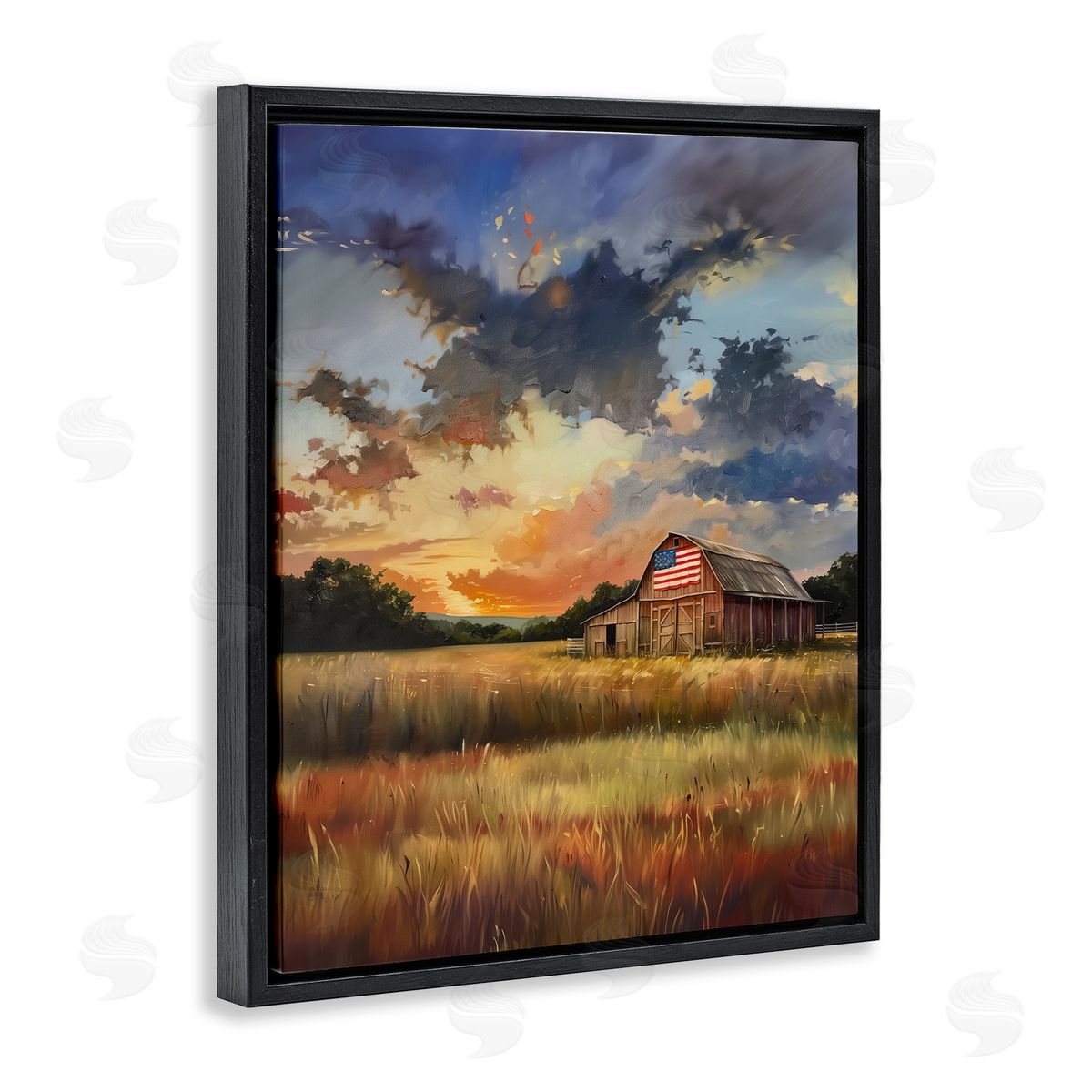 American Barn at Sunset Black Floating Frame Canvas Wall Art, Home Decor by Arlington Prints