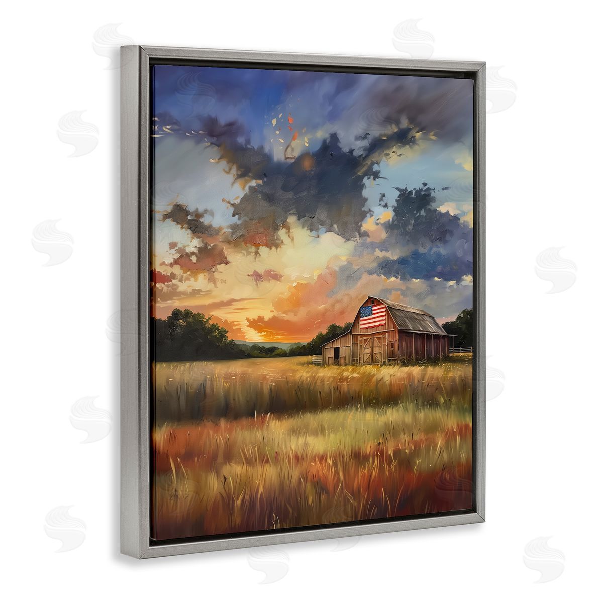 American Barn at Sunset Grey Floating Frame Canvas Wall Art, Home Decor by Arlington Prints