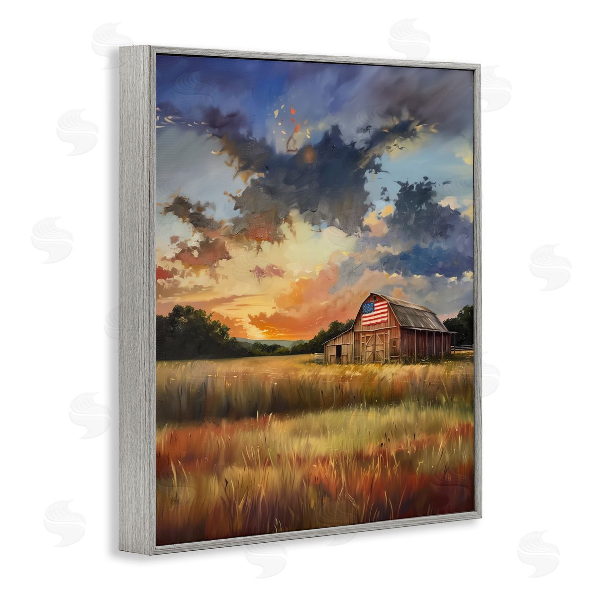 American Barn at Sunset Grey Frame Print Wall Art, Home Decor by Arlington Prints