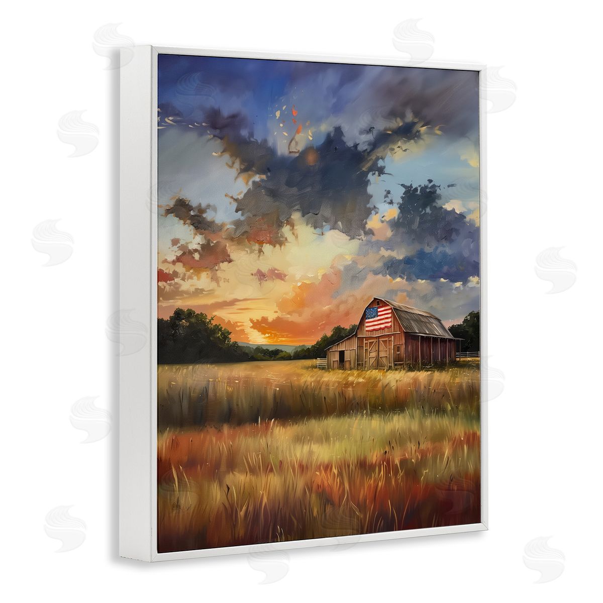 American Barn at Sunset White Frame Print Wall Art, Home Decor by Arlington Prints