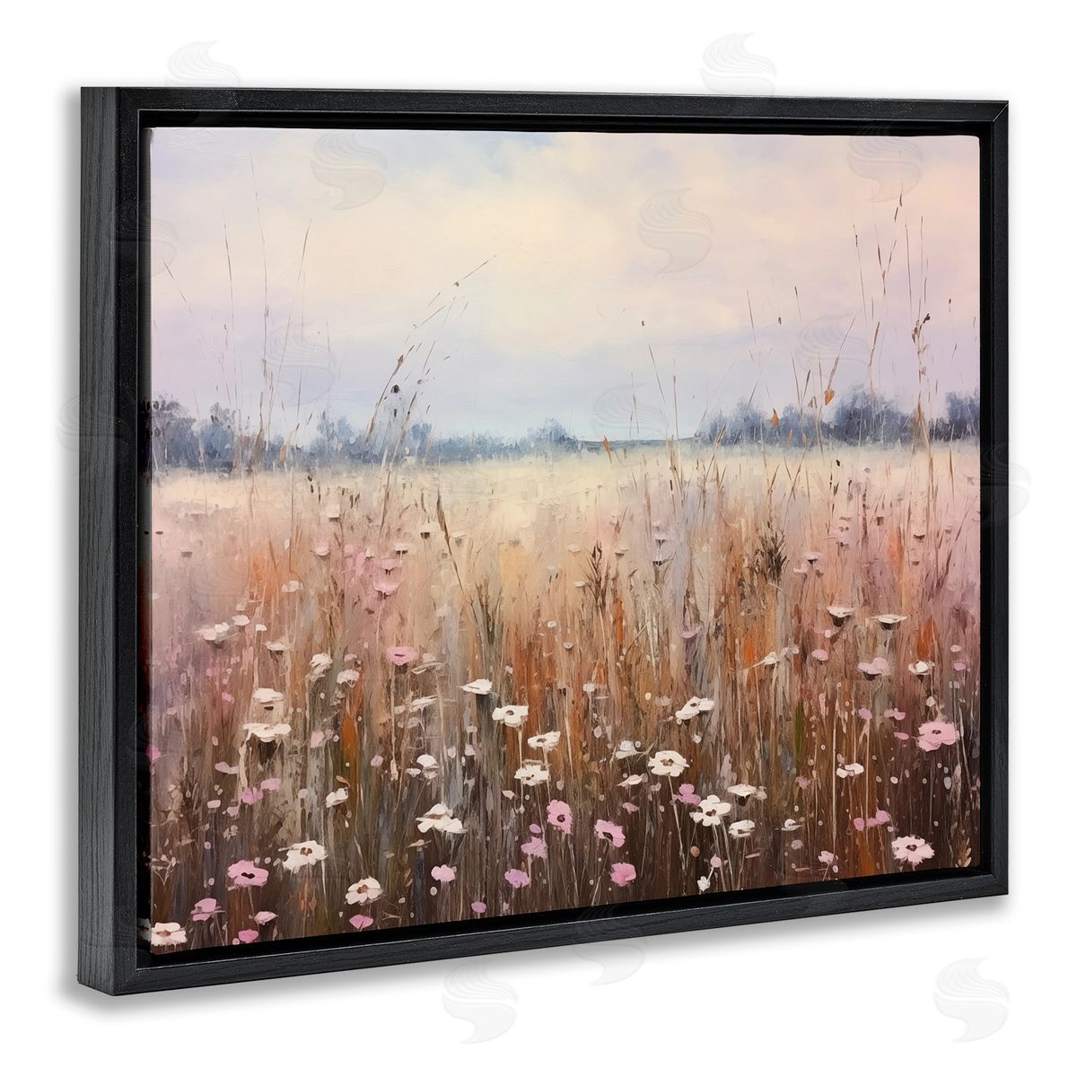 Neutral Tone Wildflower Field Black Floating Frame Canvas Wall Art, Home Decor by Arlington Prints