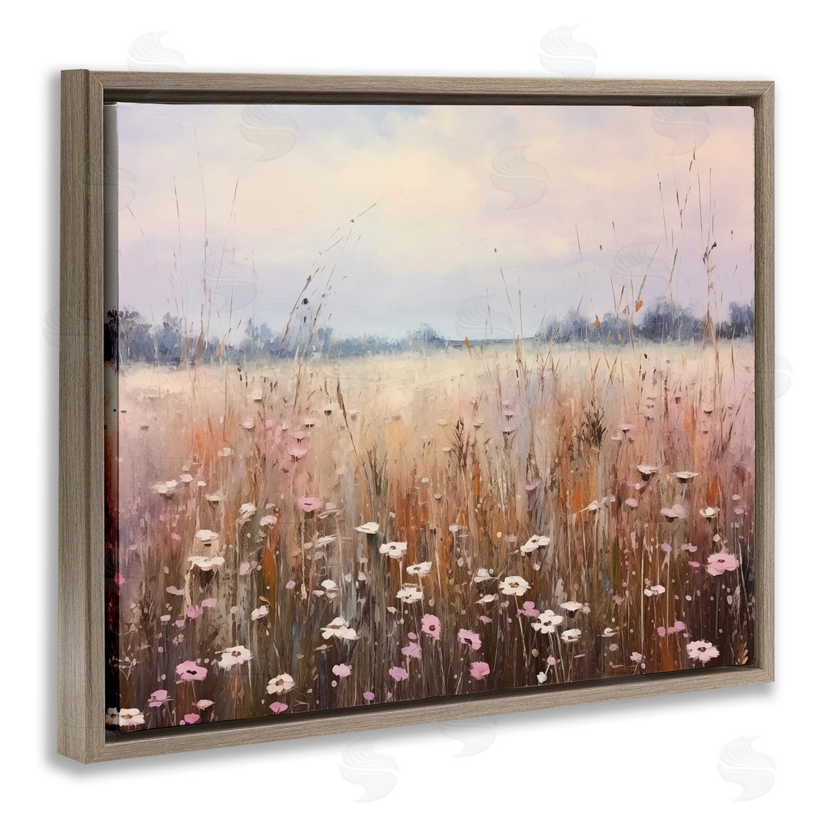 Neutral Tone Wildflower Field Brown Floating Frame Canvas Wall Art, Home Decor by Arlington Prints