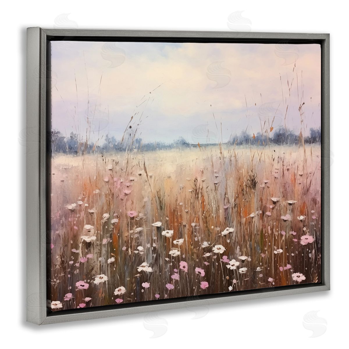 Neutral Tone Wildflower Field Grey Floating Frame Canvas Wall Art, Home Decor by Arlington Prints