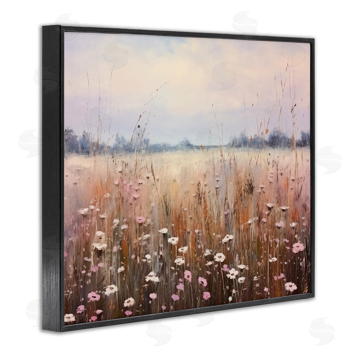 Neutral Tone Wildflower Field Black Frame Print Wall Art, Home Decor by Arlington Prints