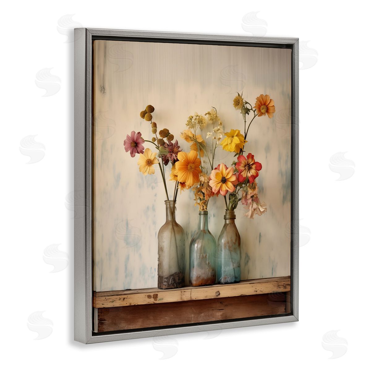 Rustic Spring Flowers Shelf Grey Floating Frame Canvas Wall Art, Home Decor by Arlington Prints