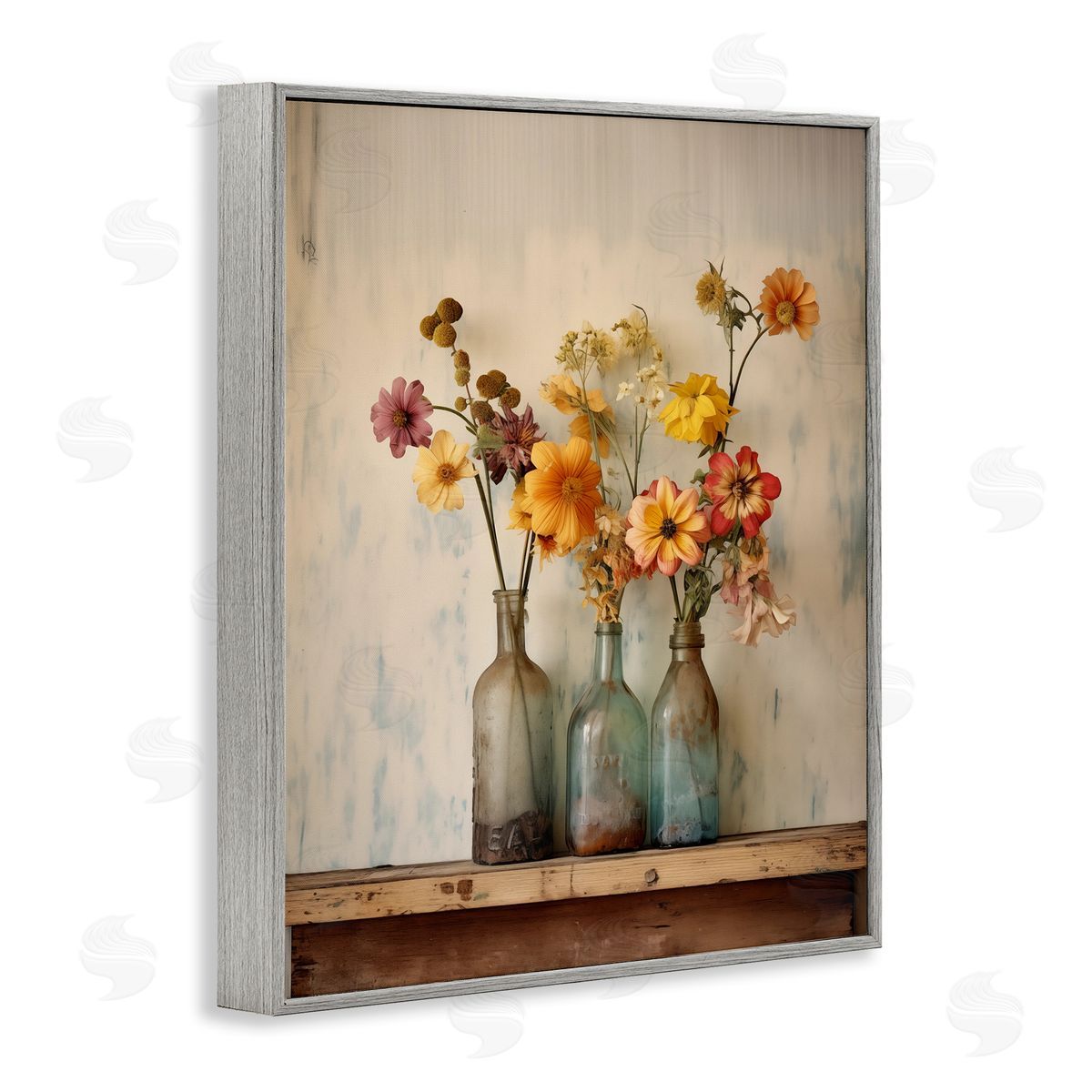 Rustic Spring Flowers Shelf Grey Frame Print Wall Art, Home Decor by Arlington Prints