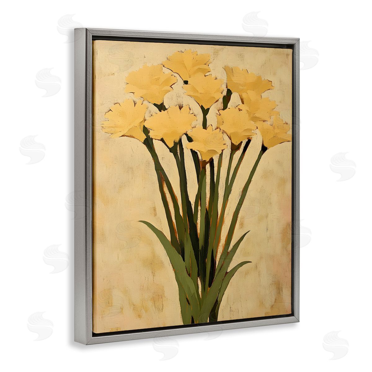 Hand Picked Daffodils Grey Floating Frame Canvas Wall Art, Home Decor by Franklyn Gregory