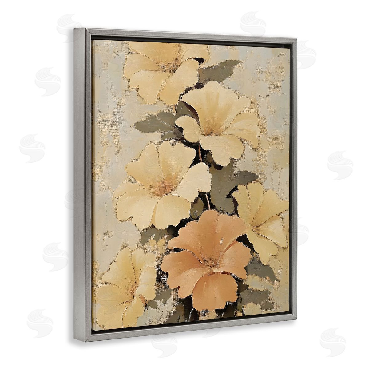 Muted Vintage Daffodils Grey Floating Frame Canvas Wall Art, Home Decor by Franklyn Gregory