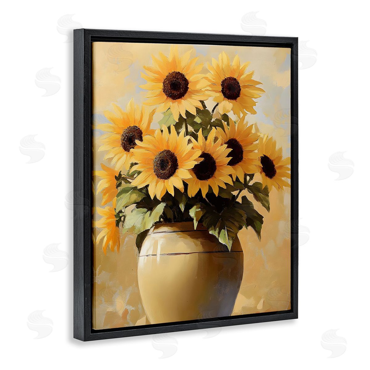 Sunflower Pot Still Life Black Floating Frame Canvas Wall Art, Home Decor by Franklyn Gregory
