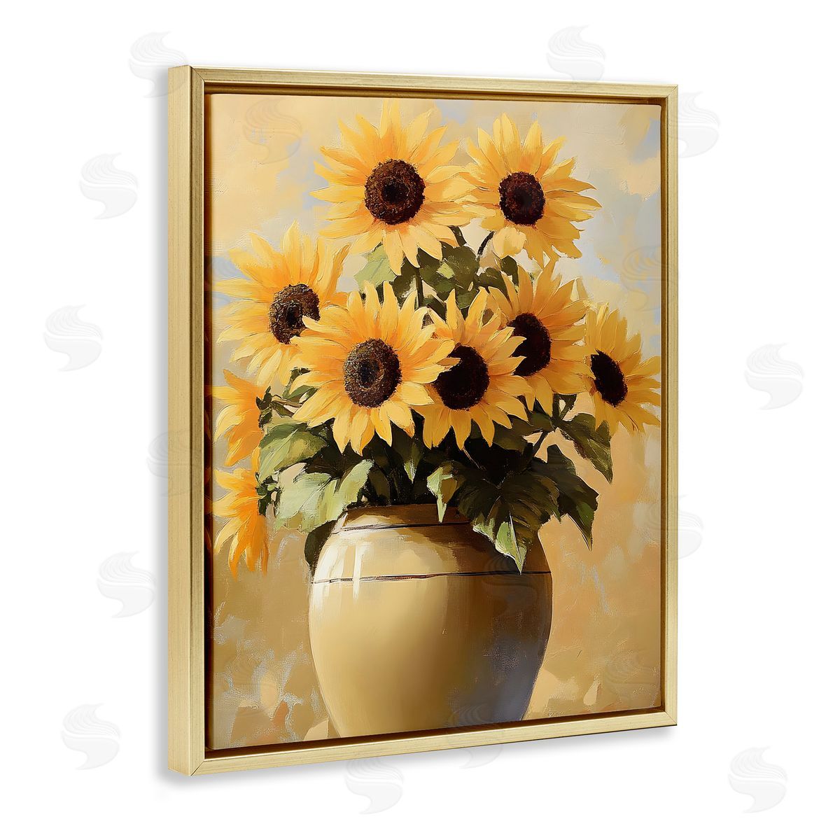 Sunflower Pot Still Life Gold Floating Frame Canvas Wall Art, Home Decor by Franklyn Gregory