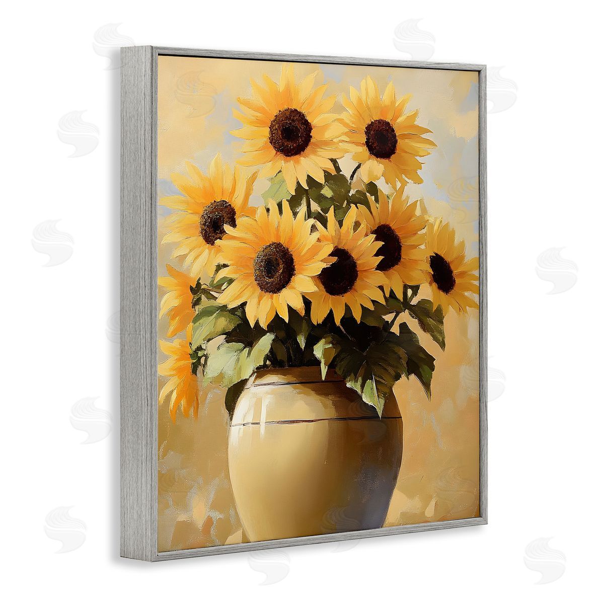 Sunflower Pot Still Life Grey Frame Print Wall Art, Home Decor by Franklyn Gregory