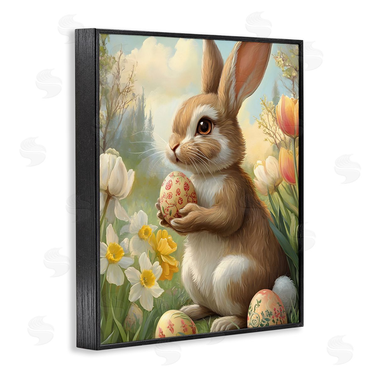 Easter Bunny with Painted Eggs Black Frame Print Wall Art, Home Decor by Franklyn Gregory