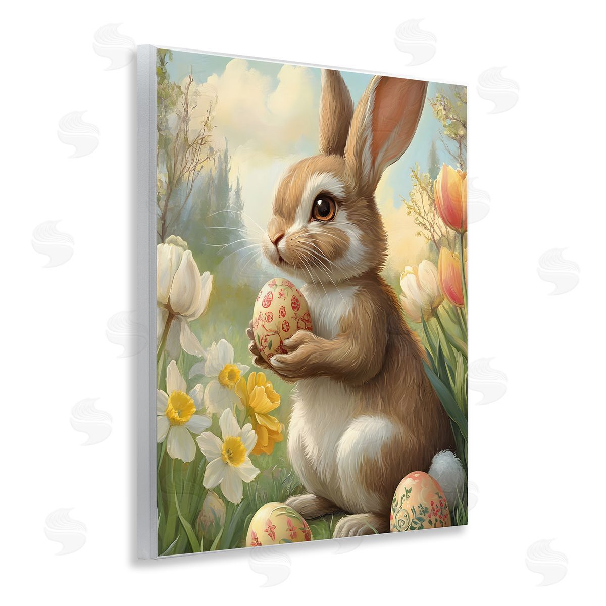 Easter Bunny with Painted Eggs Wood Plaque Wall Art, Home Decor by Franklyn Gregory
